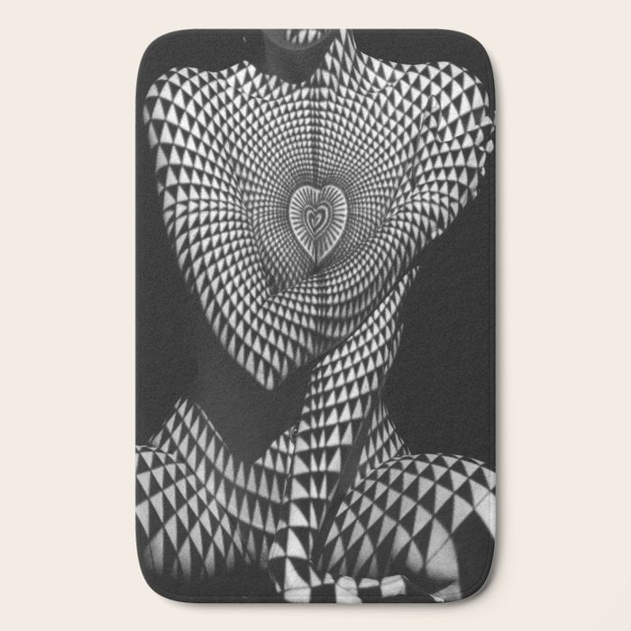 0622-JAL Heart Shape Pattern on Breasts and Nude Body Abstracted by Optical Patten Bath Mat