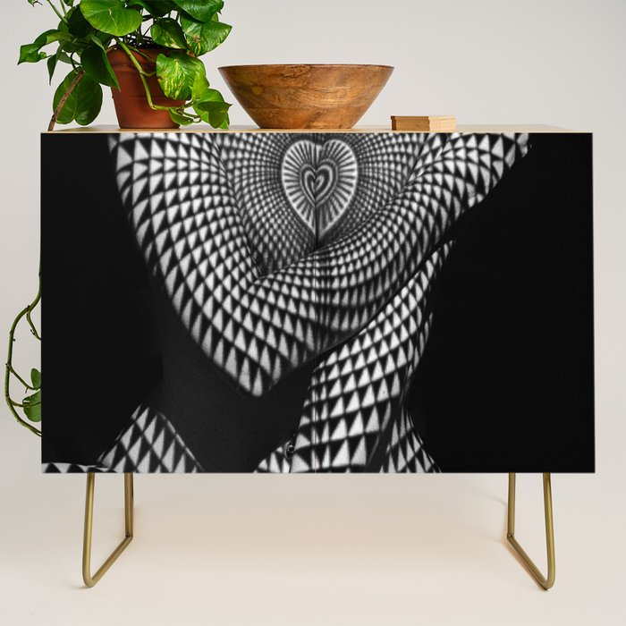 0622-JAL Heart Shape Pattern on Breasts and Nude Body Abstracted by Optical Patten Credenza