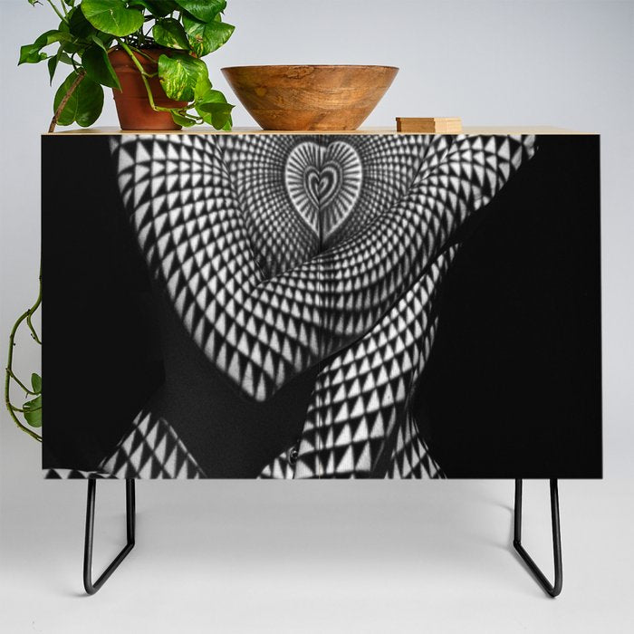 0622-JAL Heart Shape Pattern on Breasts and Nude Body Abstracted by Optical Patten Credenza