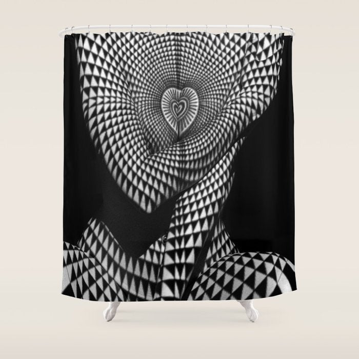 0622-JAL Heart Shape Pattern on Breasts and Nude Body Abstracted by Optical Patten Shower Curtain