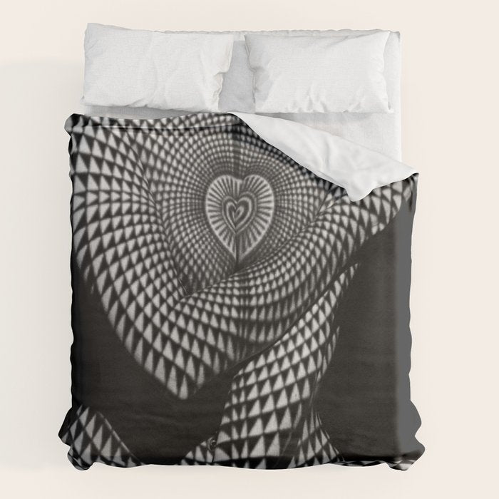 0622-JAL Heart Shape Pattern on Breasts and Nude Body Abstracted by Optical Patten Duvet Cover
