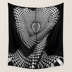 0622-JAL Heart Shape Pattern on Breasts and Nude Body Abstracted by Optical Patten Wall Tapestry