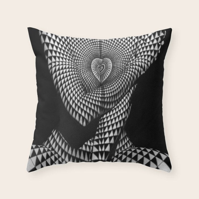 0622-JAL Heart Shape Pattern on Breasts and Nude Body Abstracted by Optical Patten Throw Pillow