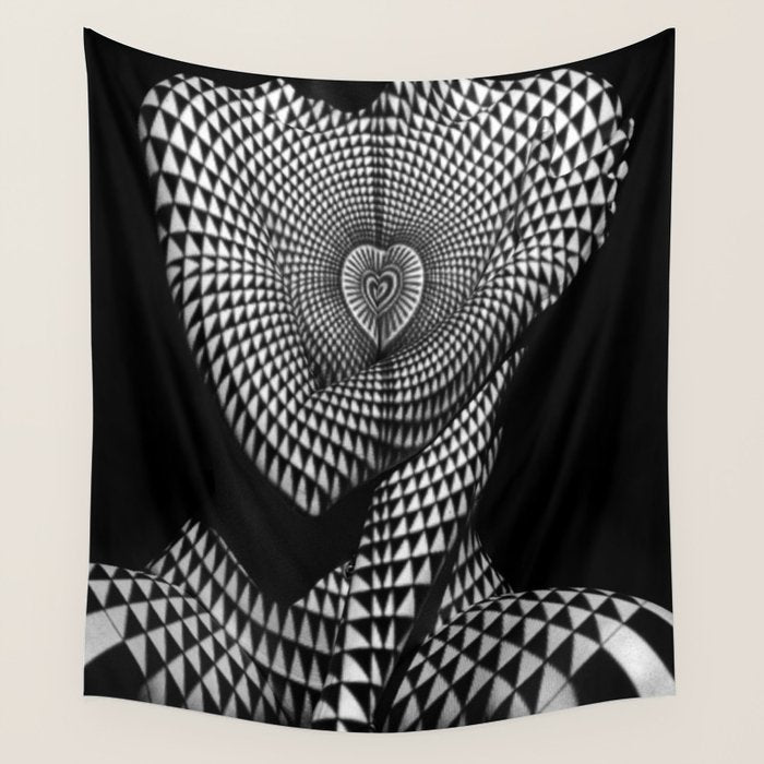 0622-JAL Heart Shape Pattern on Breasts and Nude Body Abstracted by Optical Patten Wall Tapestry