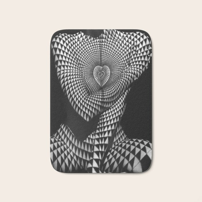 0622-JAL Heart Shape Pattern on Breasts and Nude Body Abstracted by Optical Patten Bath Mat