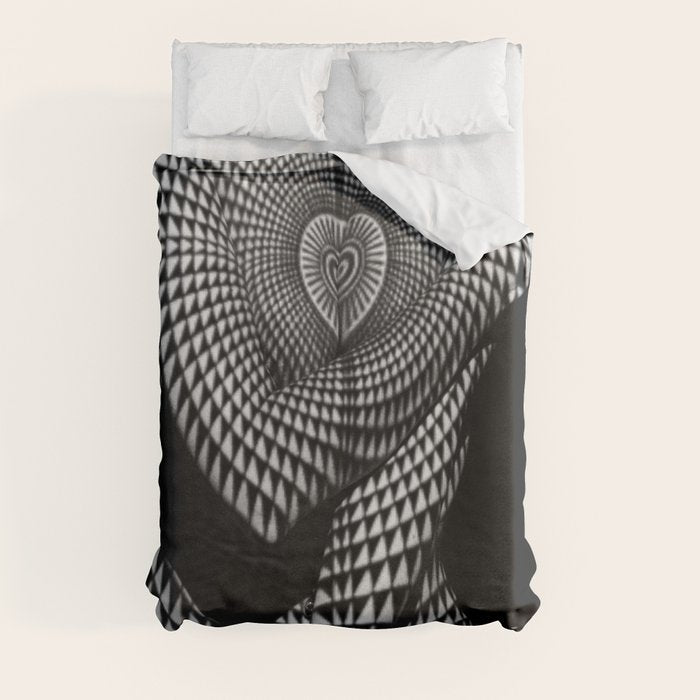 0622-JAL Heart Shape Pattern on Breasts and Nude Body Abstracted by Optical Patten Duvet Cover