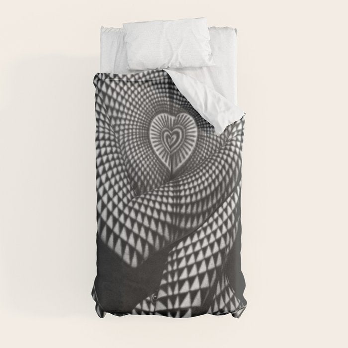 0622-JAL Heart Shape Pattern on Breasts and Nude Body Abstracted by Optical Patten Duvet Cover