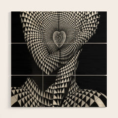 0622-JAL Heart Shape Pattern on Breasts and Nude Body Abstracted by Optical Patten Wood Wall Art