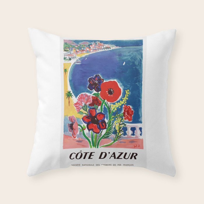 1947 FRANCE Cote d'Azur Travel Poster Throw Pillow