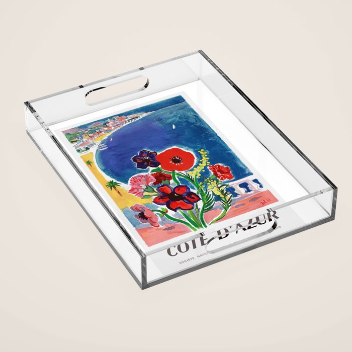 1947 FRANCE Cote d'Azur Travel Poster Acrylic Tray