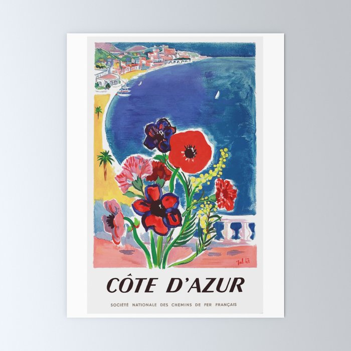1947 FRANCE Cote d'Azur Travel Poster Mini Art Print