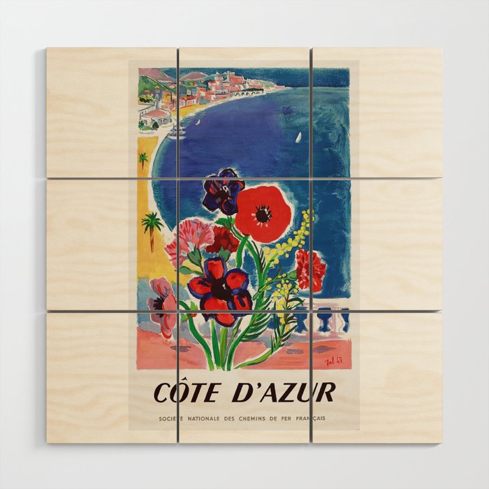 1947 FRANCE Cote d'Azur Travel Poster Wood Wall Art