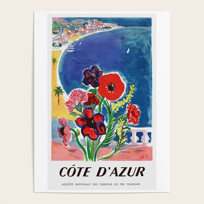 1947 FRANCE Cote d'Azur Travel Poster Poster