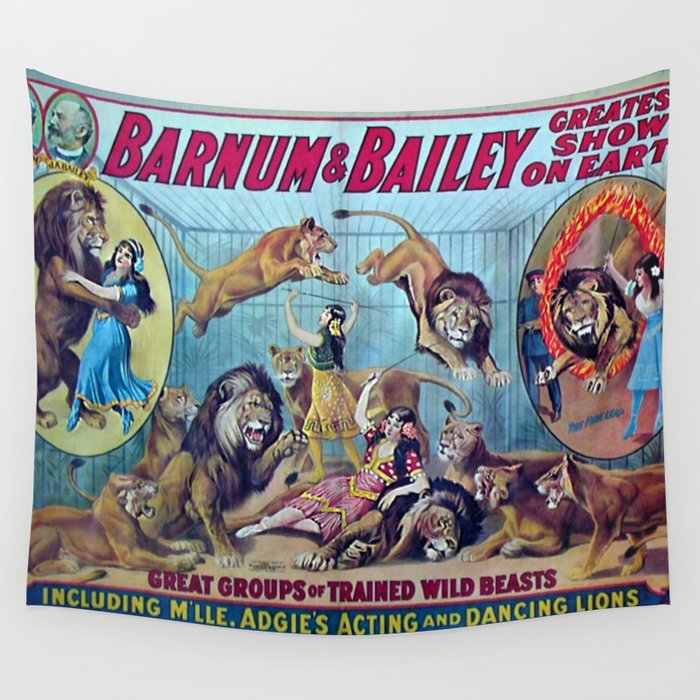 1910 Barnum & Bailey Circus Dancing Lions - M'lle Adgi's Acting Vintage Poster Wall Tapestry
