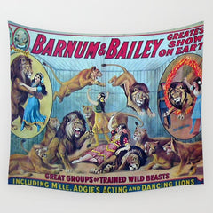 1910 Barnum & Bailey Circus Dancing Lions - M'lle Adgi's Acting Vintage Poster Wall Tapestry