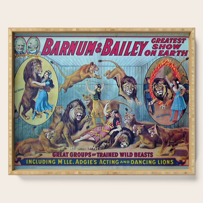 1910 Barnum & Bailey Circus Dancing Lions - M'lle Adgi's Acting Vintage Poster Serving Tray