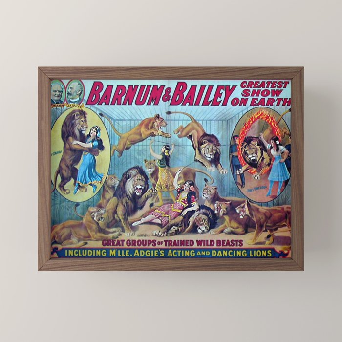 1910 Barnum & Bailey Circus Dancing Lions - M'lle Adgi's Acting Vintage Poster Mini Art Print