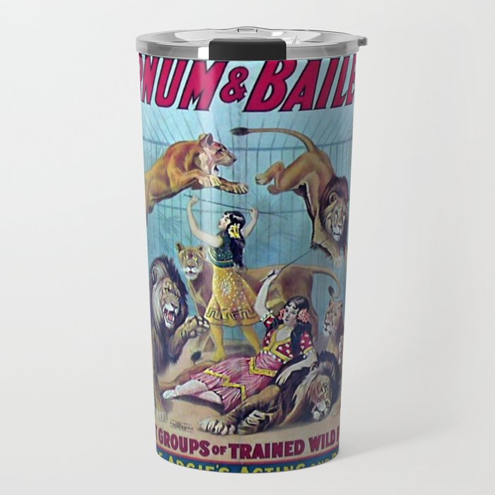 1910 Barnum & Bailey Circus Dancing Lions - M'lle Adgi's Acting Vintage Poster Travel Mug