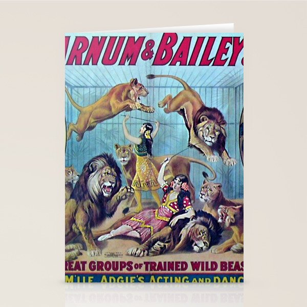 1910 Barnum & Bailey Circus Dancing Lions - M'lle Adgi's Acting Vintage Poster Stationery Card
