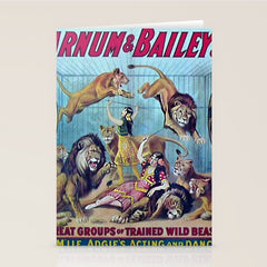 1910 Barnum & Bailey Circus Dancing Lions - M'lle Adgi's Acting Vintage Poster Stationery Card
