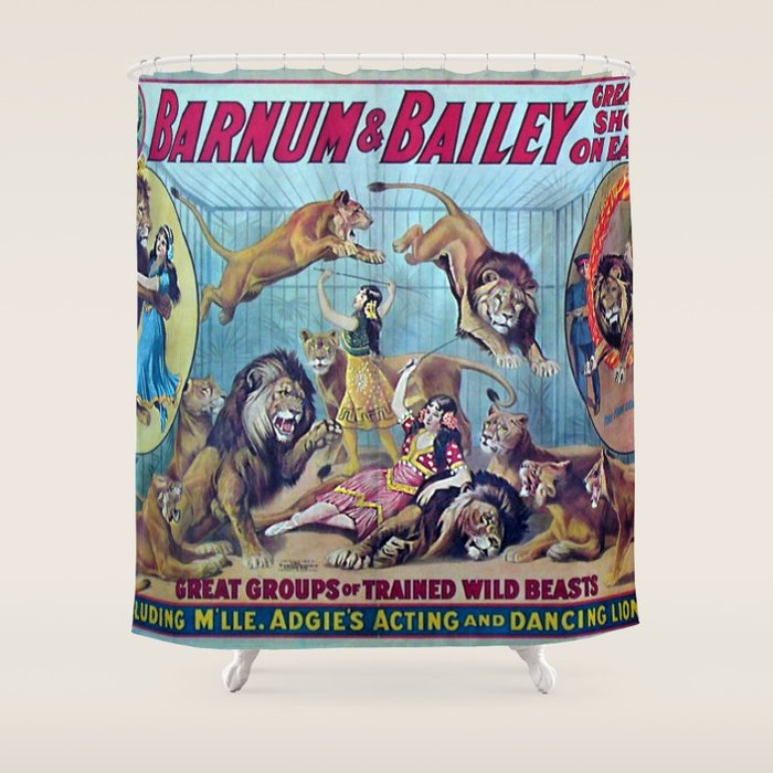 1910 Barnum & Bailey Circus Dancing Lions - M'lle Adgi's Acting Vintage Poster Shower Curtain