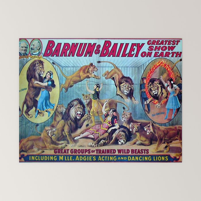 1910 Barnum & Bailey Circus Dancing Lions - M'lle Adgi's Acting Vintage Poster Mini Art Print
