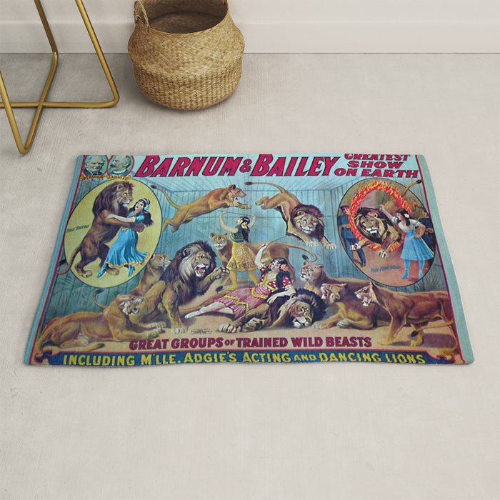 1910 Barnum & Bailey Circus Dancing Lions - M'lle Adgi's Acting Vintage Poster Rug