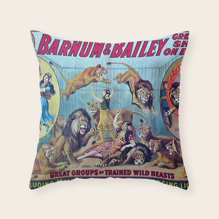 1910 Barnum & Bailey Circus Dancing Lions - M'lle Adgi's Acting Vintage Poster Throw Pillow