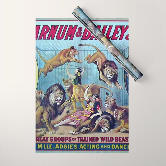 1910 Barnum & Bailey Circus Dancing Lions - M'lle Adgi's Acting Vintage Poster Wrapping Paper