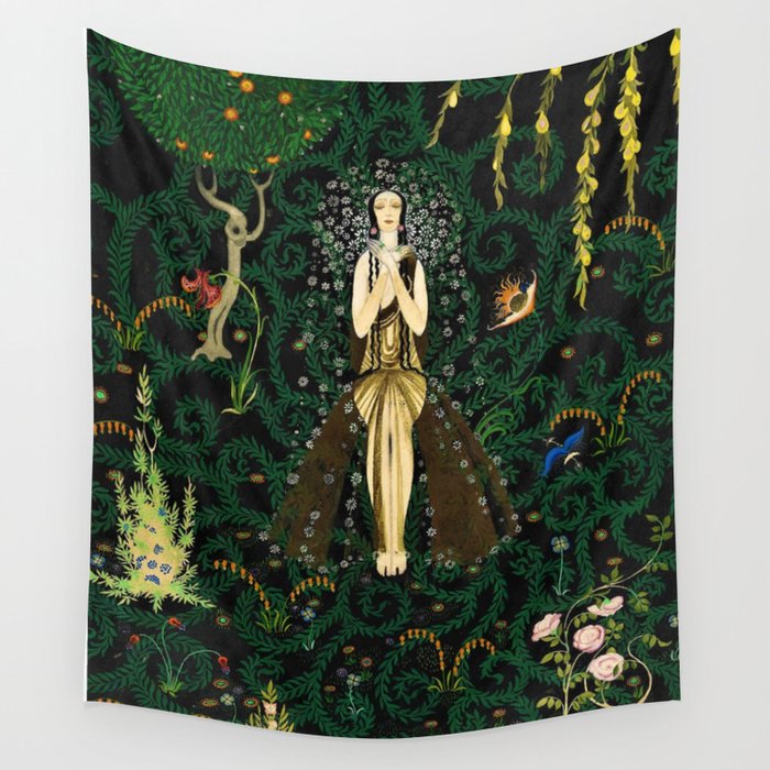1921 Classical Masterpiece 'Flowers and Flames' by Kay Nielsen Wall Tapestry