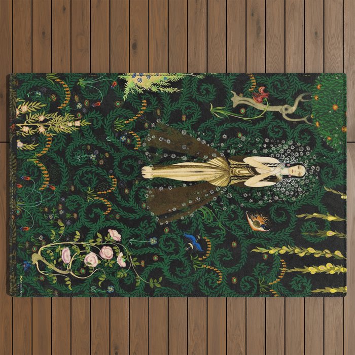 1921 Classical Masterpiece 'Flowers and Flames' by Kay Nielsen Outdoor Rug