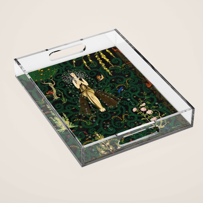 1921 Classical Masterpiece 'Flowers and Flames' by Kay Nielsen Acrylic Tray