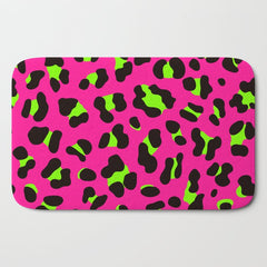 80s Neon Pink and Lime Green Leopard Bath Mat