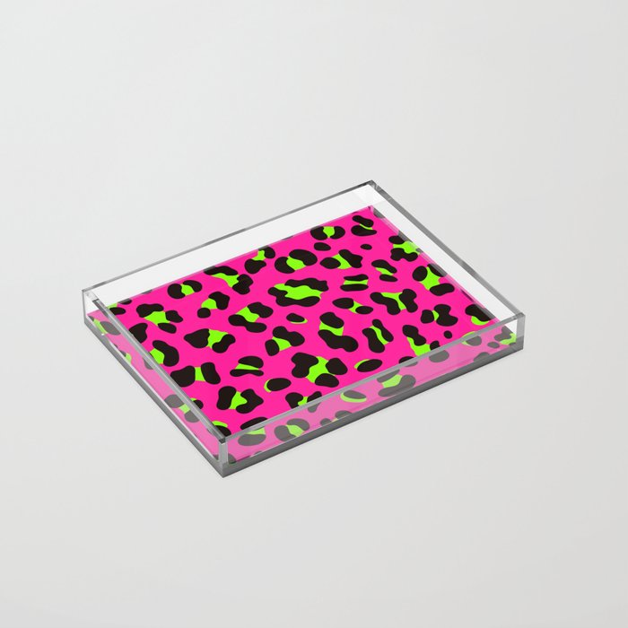 80s Neon Pink and Lime Green Leopard Acrylic Tray