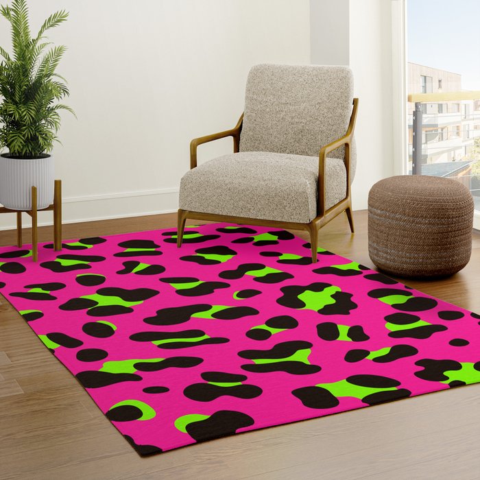 80s Neon Pink and Lime Green Leopard Rug