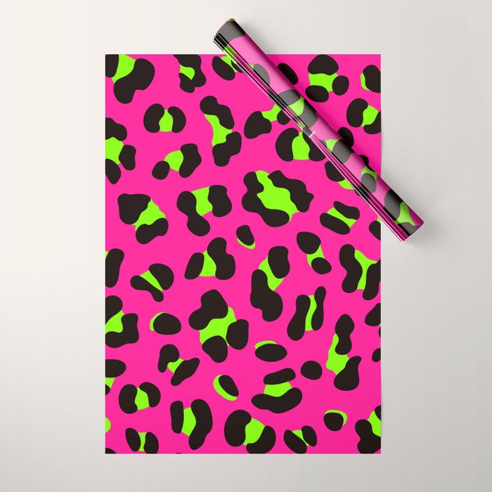 80s Neon Pink and Lime Green Leopard Wrapping Paper