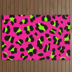 80s Neon Pink and Lime Green Leopard Outdoor Rug