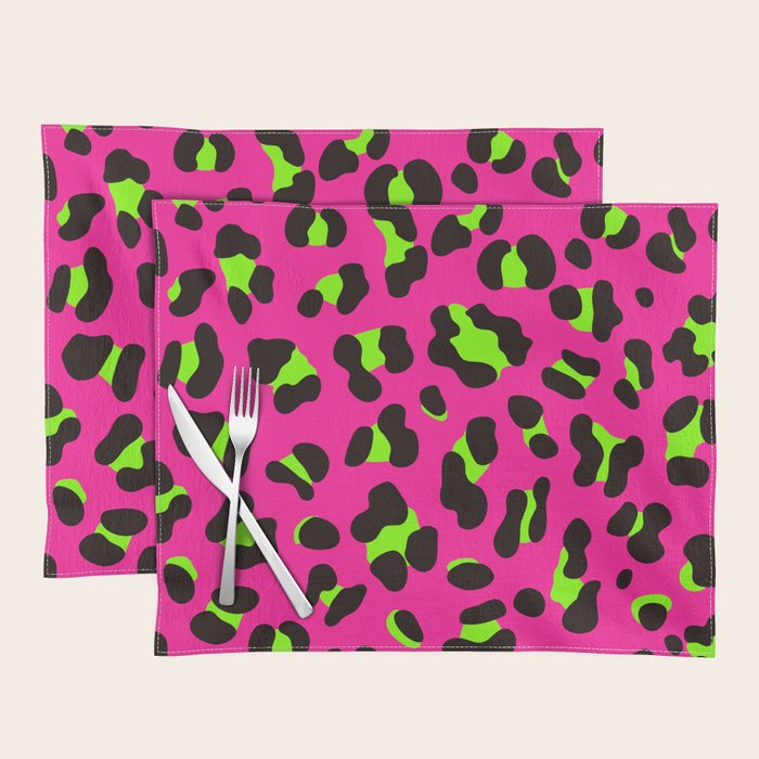 80s Neon Pink and Lime Green Leopard Placemat