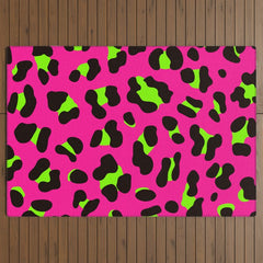 80s Neon Pink and Lime Green Leopard Outdoor Rug