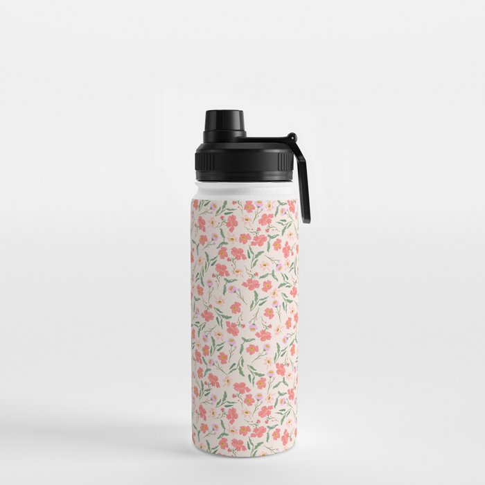 A breath of fresh air - A seamless floral pattern in pinks and reds Water Bottle