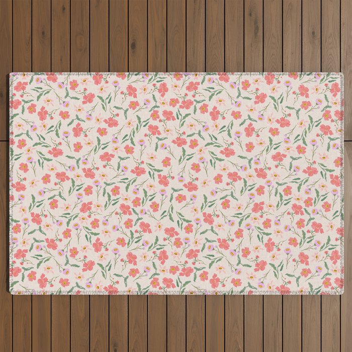 A breath of fresh air - A seamless floral pattern in pinks and reds Outdoor Rug