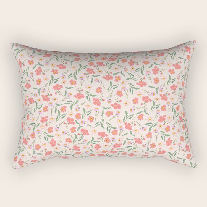 A breath of fresh air - A seamless floral pattern in pinks and reds Rectangular Pillow