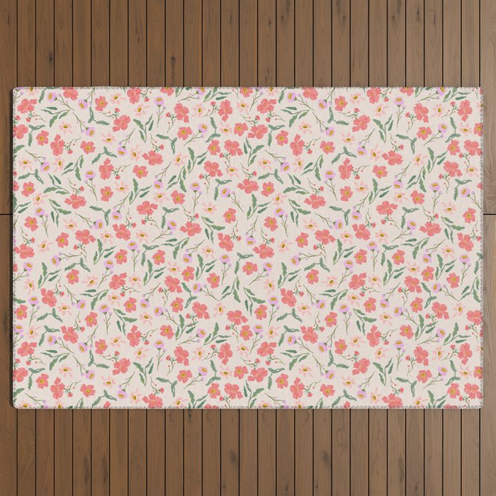 A breath of fresh air - A seamless floral pattern in pinks and reds Outdoor Rug