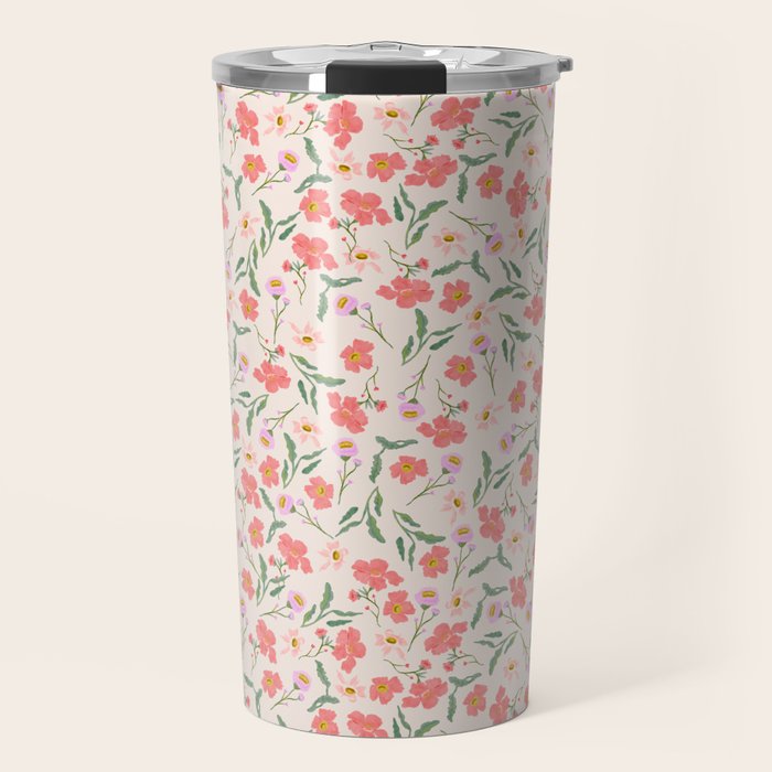 A breath of fresh air - A seamless floral pattern in pinks and reds Travel Mug