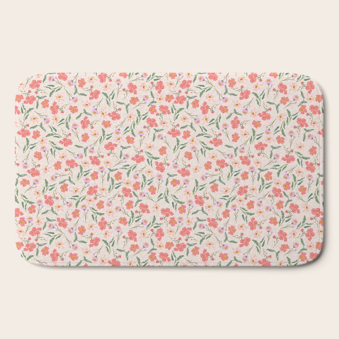 A breath of fresh air - A seamless floral pattern in pinks and reds Bath Mat