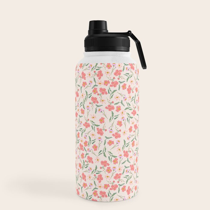 A breath of fresh air - A seamless floral pattern in pinks and reds Water Bottle