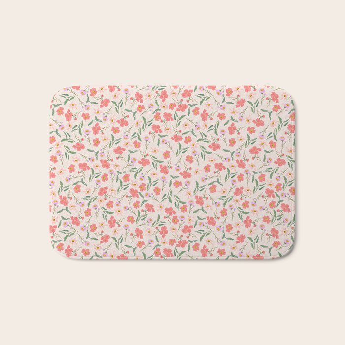 A breath of fresh air - A seamless floral pattern in pinks and reds Bath Mat