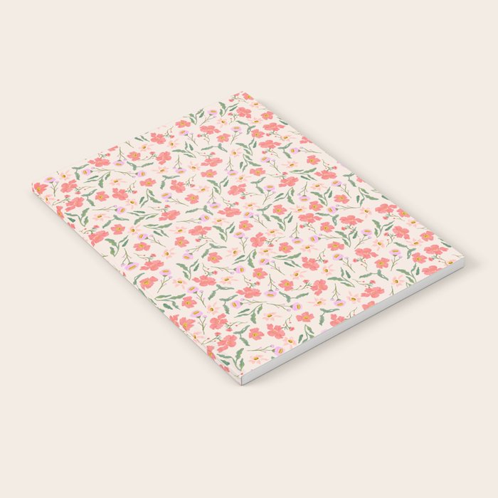 A breath of fresh air - A seamless floral pattern in pinks and reds Notebook