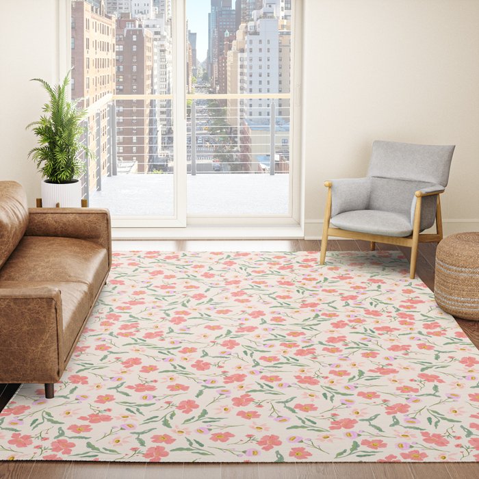 A breath of fresh air - A seamless floral pattern in pinks and reds Rug