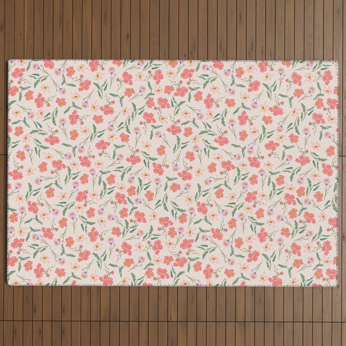 A breath of fresh air - A seamless floral pattern in pinks and reds Outdoor Rug